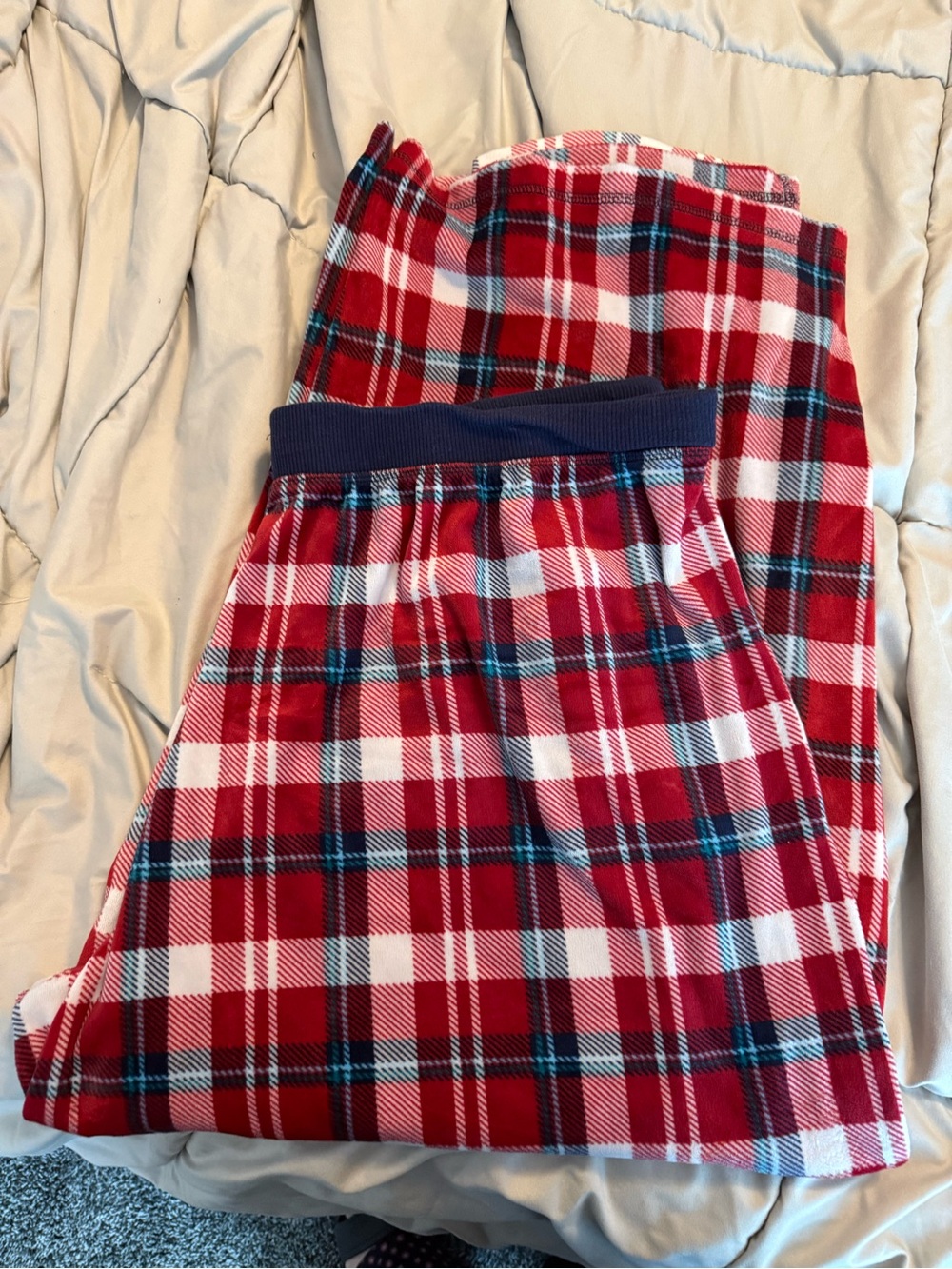 Nautica Red Plaid Mens Fleece Pajama Pants with Navy Waistband
